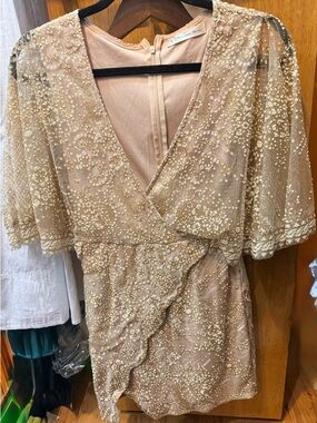 Here Comes The Sun Embellished Nude Gold Party Dress